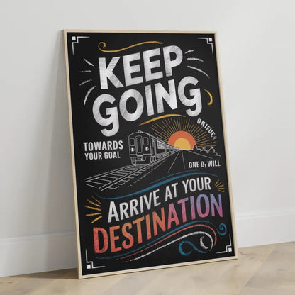 Inspirierendes Poster mit Tafelstil und Zugmotiv 3