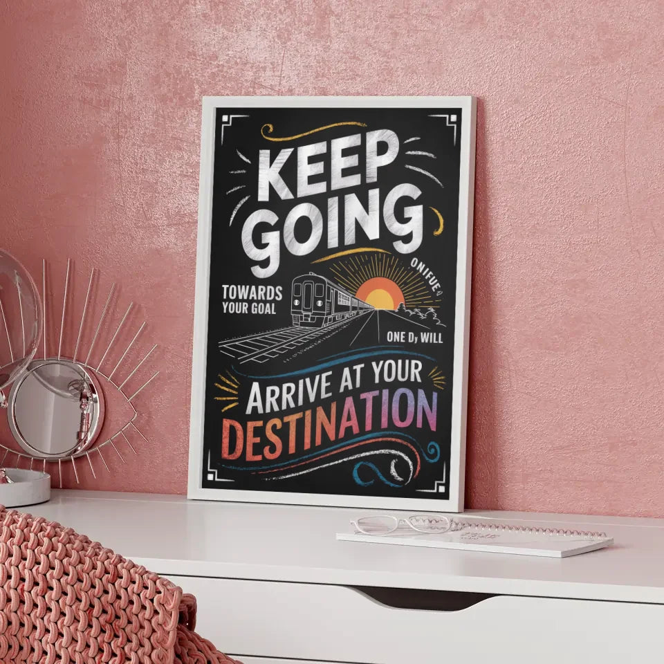 Inspirierendes Poster mit Tafelstil und Zugmotiv 5