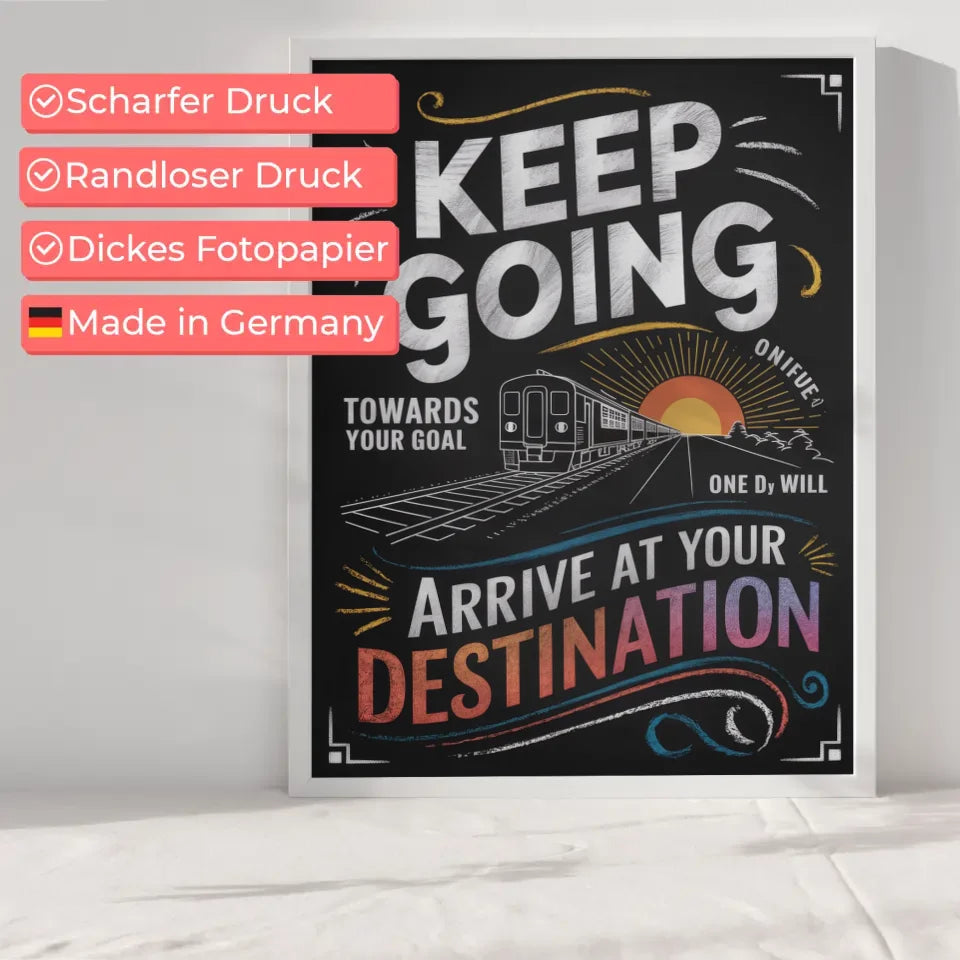 Inspirierendes Poster mit Tafelstil und Zugmotiv 6