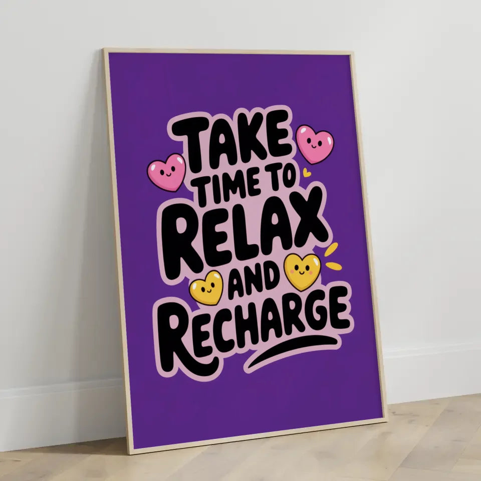 Motivierendes Poster zur Selbstfürsorge mit lila Hintergrund 3
