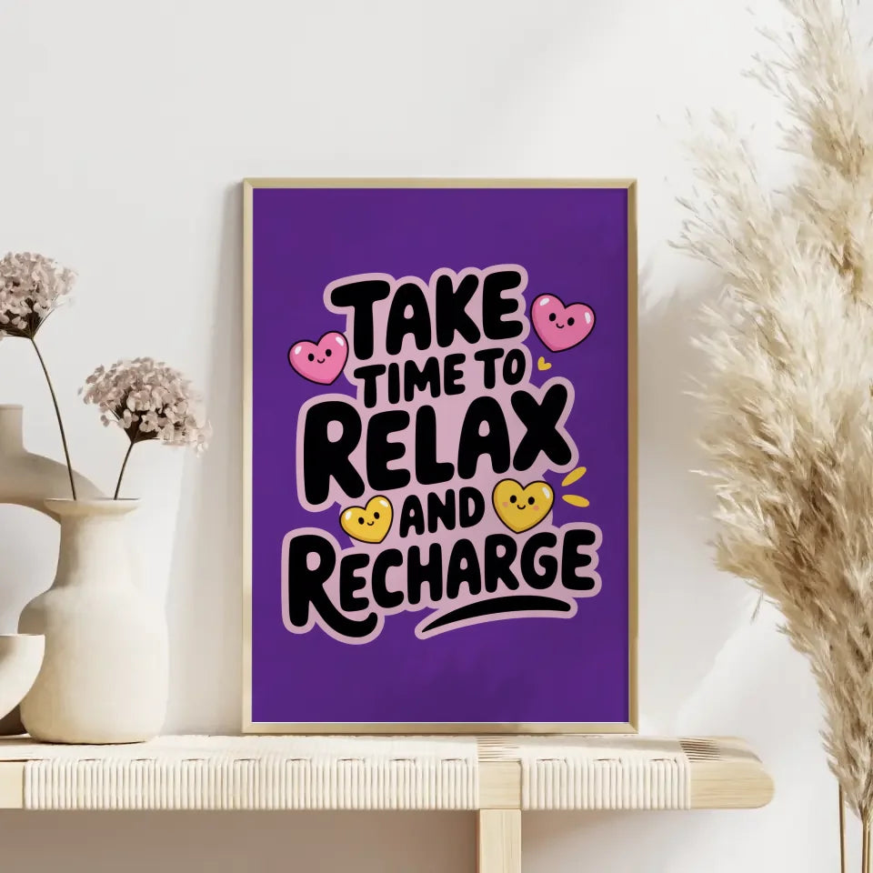 Motivierendes Poster zur Selbstfürsorge mit lila Hintergrund 4