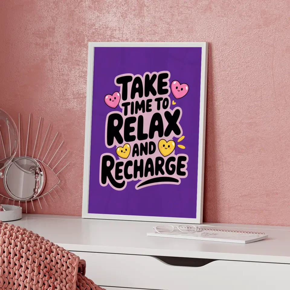 Motivierendes Poster zur Selbstfürsorge mit lila Hintergrund 5