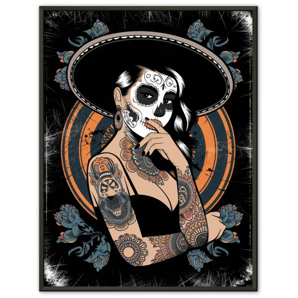 Chicano Stil Poster mit auffälliger Frauenillustration 1