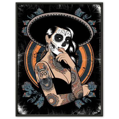 Chicano Stil Poster mit auffälliger Frauenillustration 1