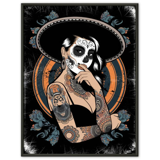 Chicano Stil Poster mit auffälliger Frauenillustration 1