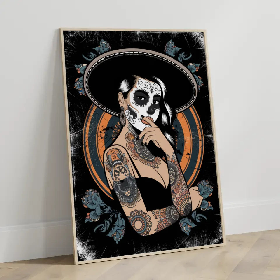 Chicano Stil Poster mit auffälliger Frauenillustration 3