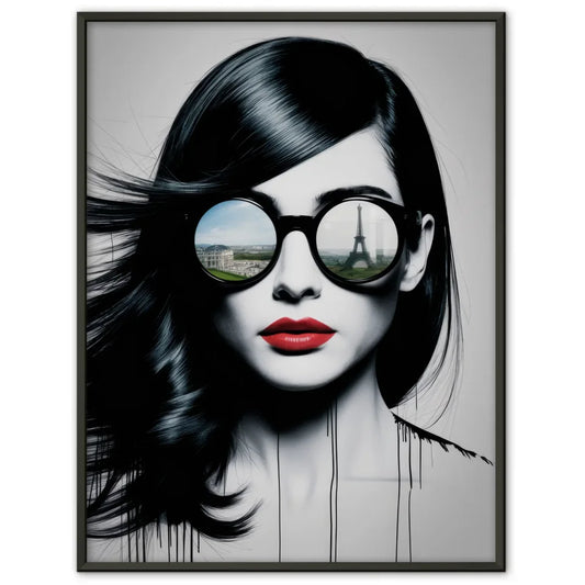 Minimalistisches Poster einer Frau mit Graffiti und Eiffelturm in Paris 1