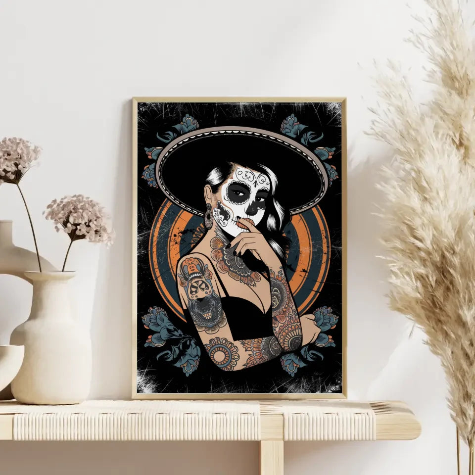 Chicano Stil Poster mit auffälliger Frauenillustration 4