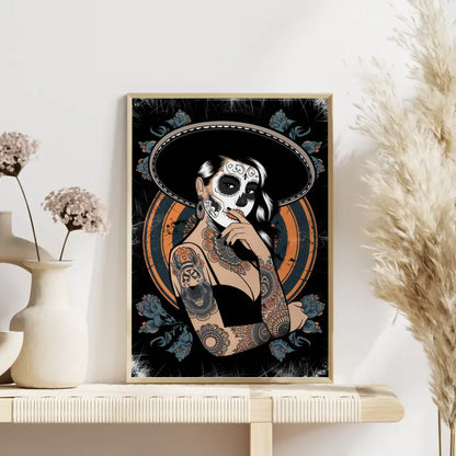 Chicano Stil Poster mit auffälliger Frauenillustration 4