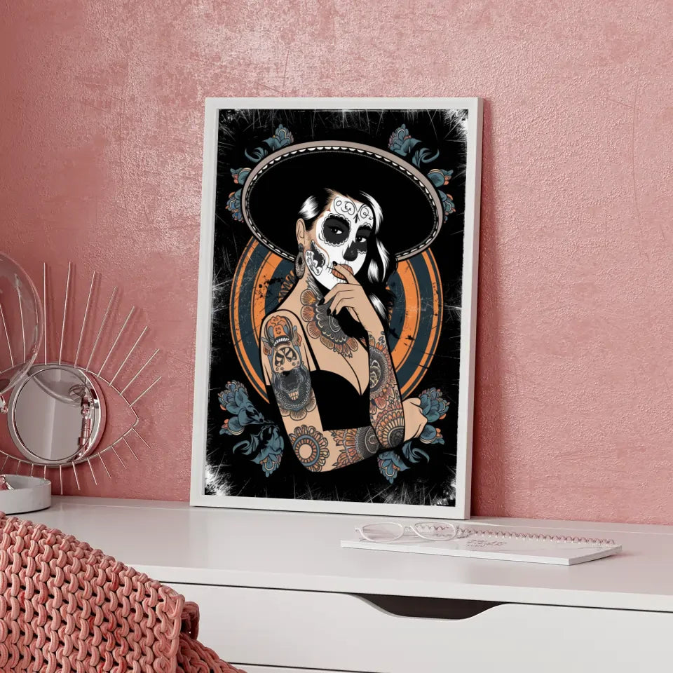 Chicano Stil Poster mit auffälliger Frauenillustration 5