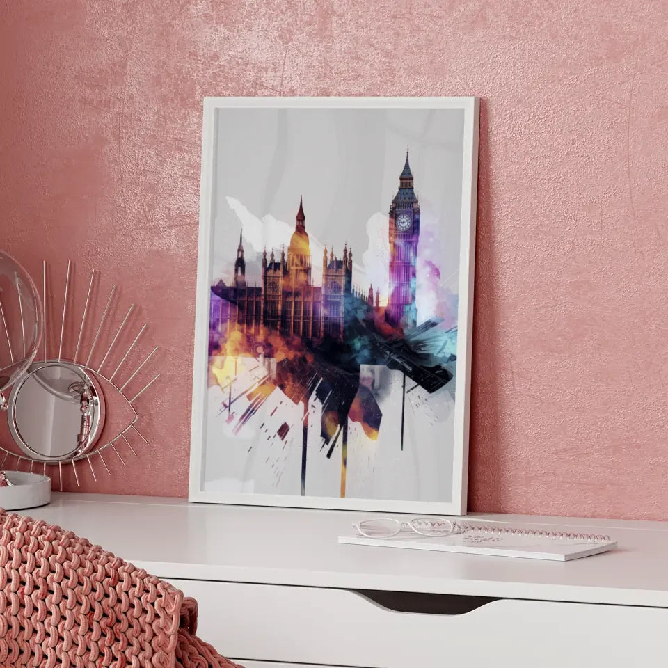 Poster London Big Ben minimalistisches Aquarell Kunst