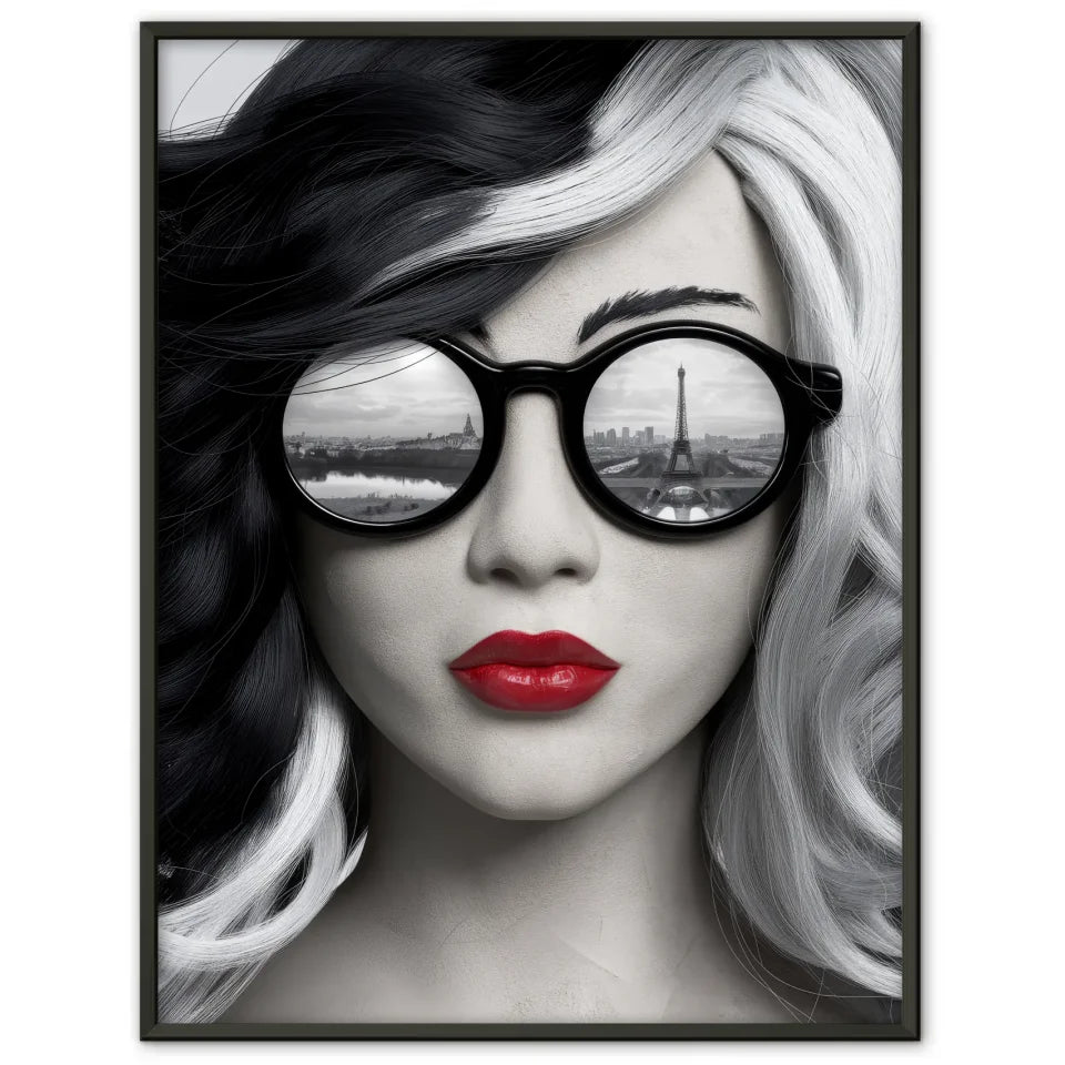 Minimalistisches Graffiti Poster einer Frau mit Brille 1