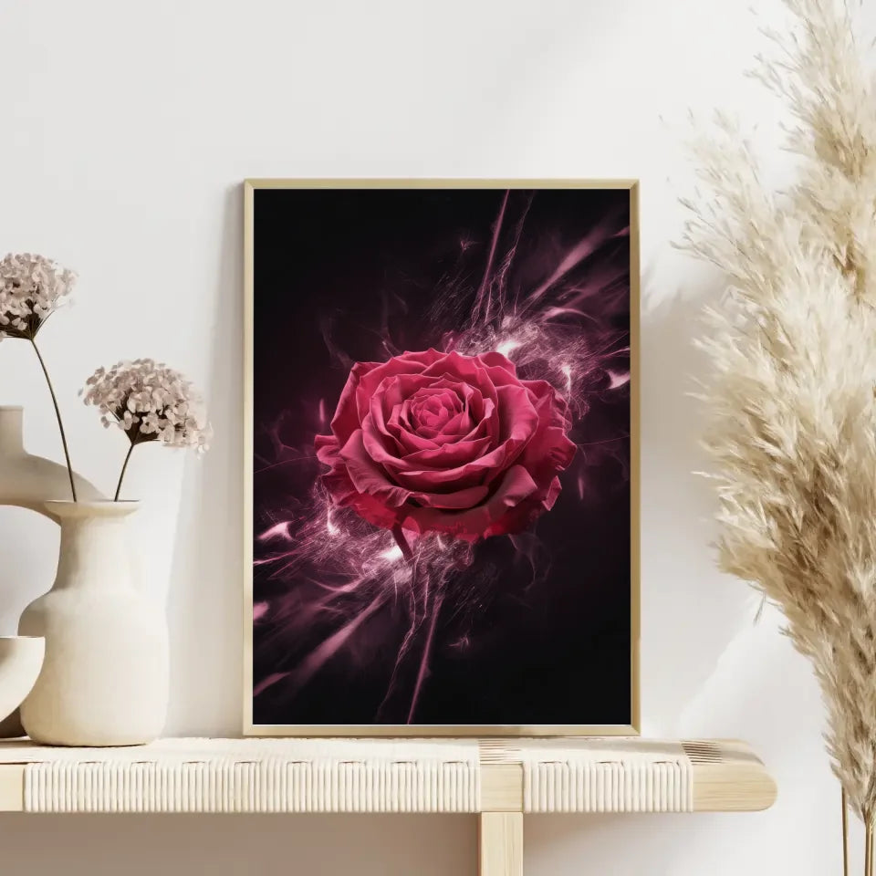Leuchtende rote Rose Poster mit funkelnden Effekten für jede Wand 4