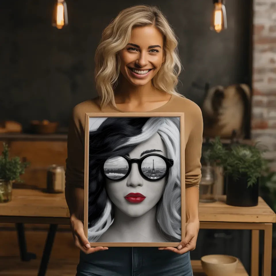 Minimalistisches Graffiti Poster einer Frau mit Brille 2