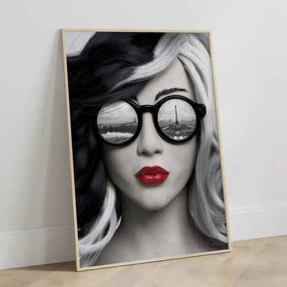 Minimalistisches Graffiti Poster einer Frau mit Brille 3