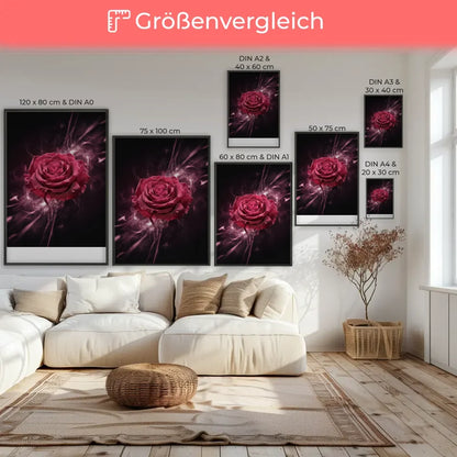 Leuchtende rote Rose Poster mit funkelnden Effekten für jede Wand 7