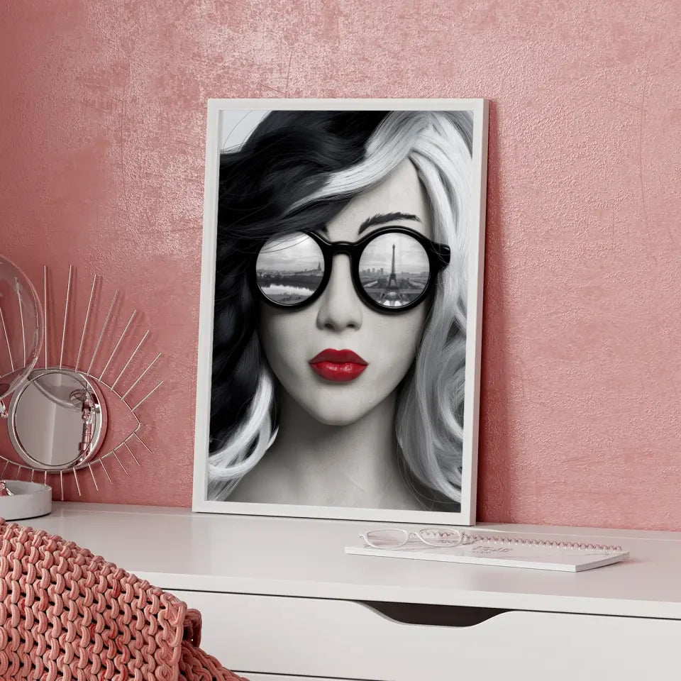 Minimalistisches Graffiti Poster einer Frau mit Brille 5