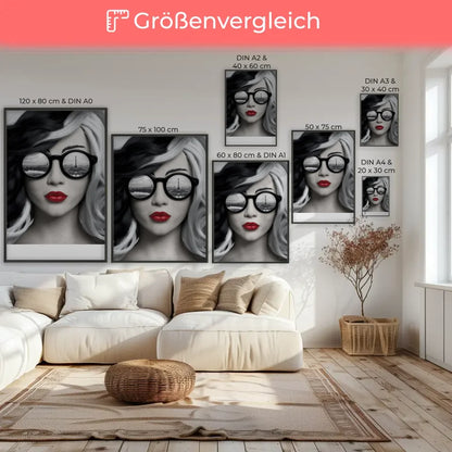 Minimalistisches Graffiti Poster einer Frau mit Brille 7