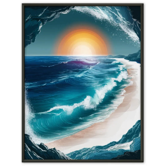 Surreales Poster eines paradiesischen Strandes mit türkisblauem Meer