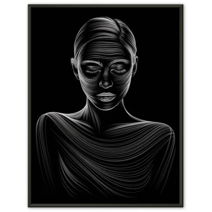 Ätherisches Poster einer Frau mit Linienkunst auf schwarzem Hintergrund 1