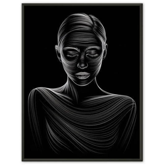 Ätherisches Poster einer Frau mit Linienkunst auf schwarzem Hintergrund 1