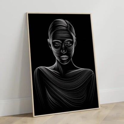 Ätherisches Poster einer Frau mit Linienkunst auf schwarzem Hintergrund 3