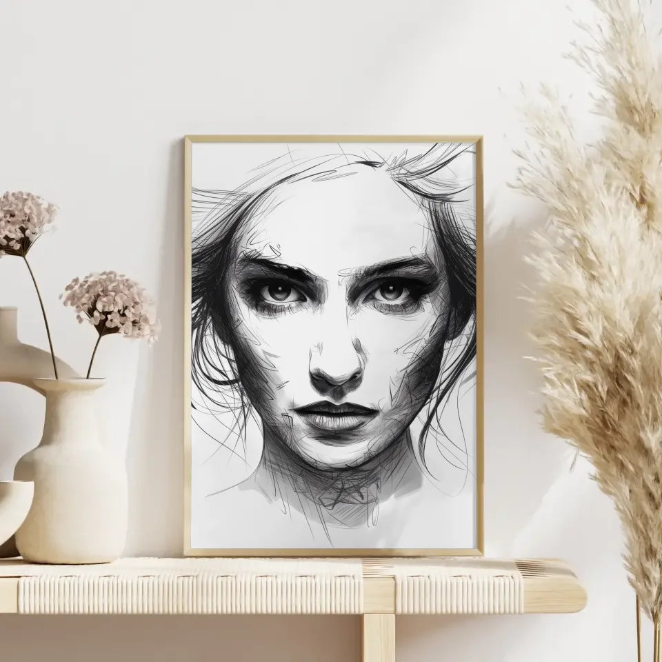 Kunstvoller Poster einer Frau in Schwarz-Weiß 4