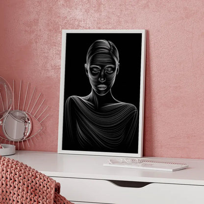 Ätherisches Poster einer Frau mit Linienkunst auf schwarzem Hintergrund 5