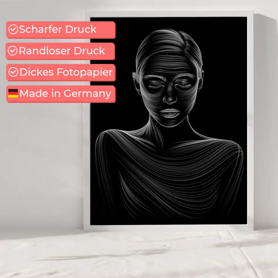 Ätherisches Poster einer Frau mit Linienkunst auf schwarzem Hintergrund 6