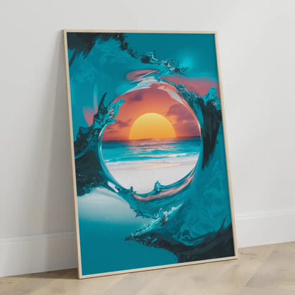 Surreale Meeresszene Poster mit Sonnenuntergang am Strand