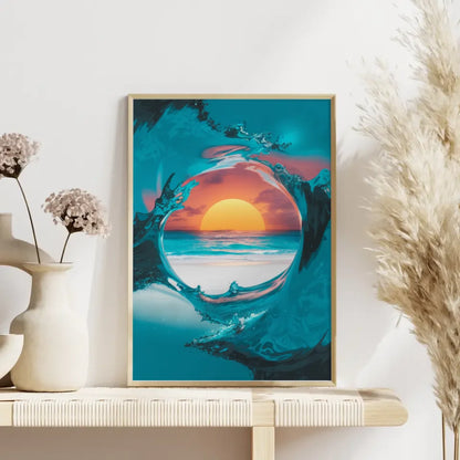 Surreale Meeresszene Poster mit Sonnenuntergang am Strand