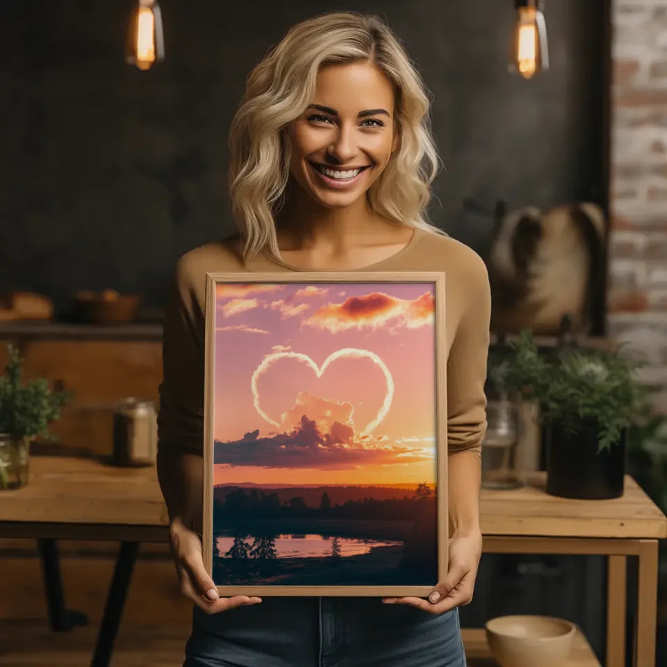 Herzformen Wolken Poster romantischer Sonnenuntergang 2