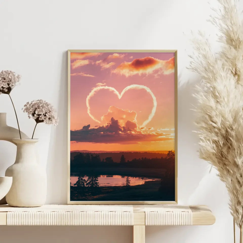 Herzformen Wolken Poster romantischer Sonnenuntergang 4
