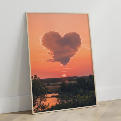 Herzförmige Wolke Poster bei Sonnenuntergang mit Landschaft 3