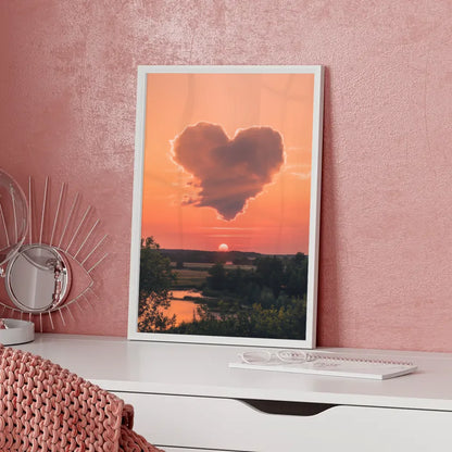 Herzförmige Wolke Poster bei Sonnenuntergang mit Landschaft 5