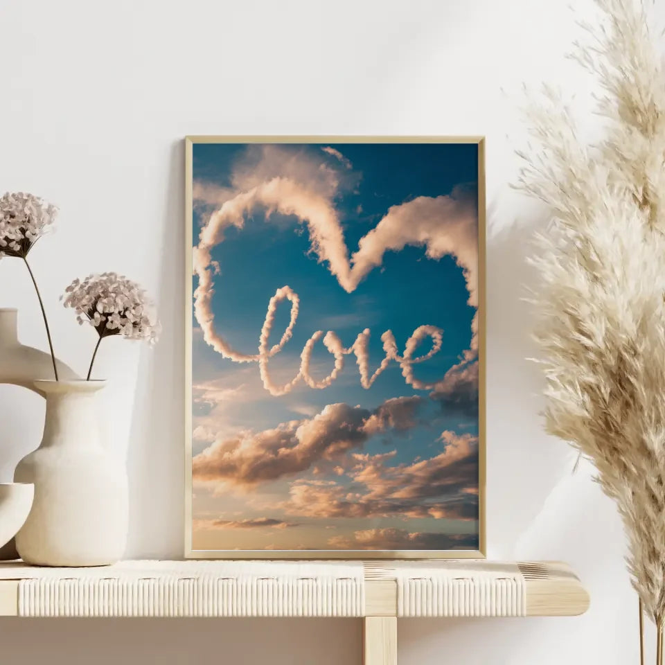 Poster Liebe am Himmel mit Wolken und magischer Typografie