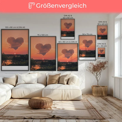 Herzförmige Wolke Poster bei Sonnenuntergang mit Landschaft 7
