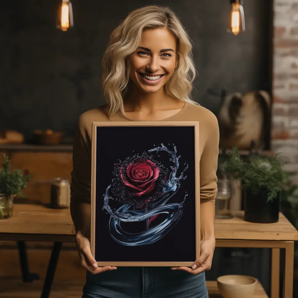Abstrakte Poster mit Rose und Wasser floraler Stil 2