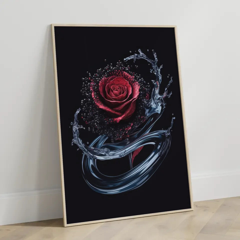 Abstrakte Poster mit Rose und Wasser floraler Stil 3