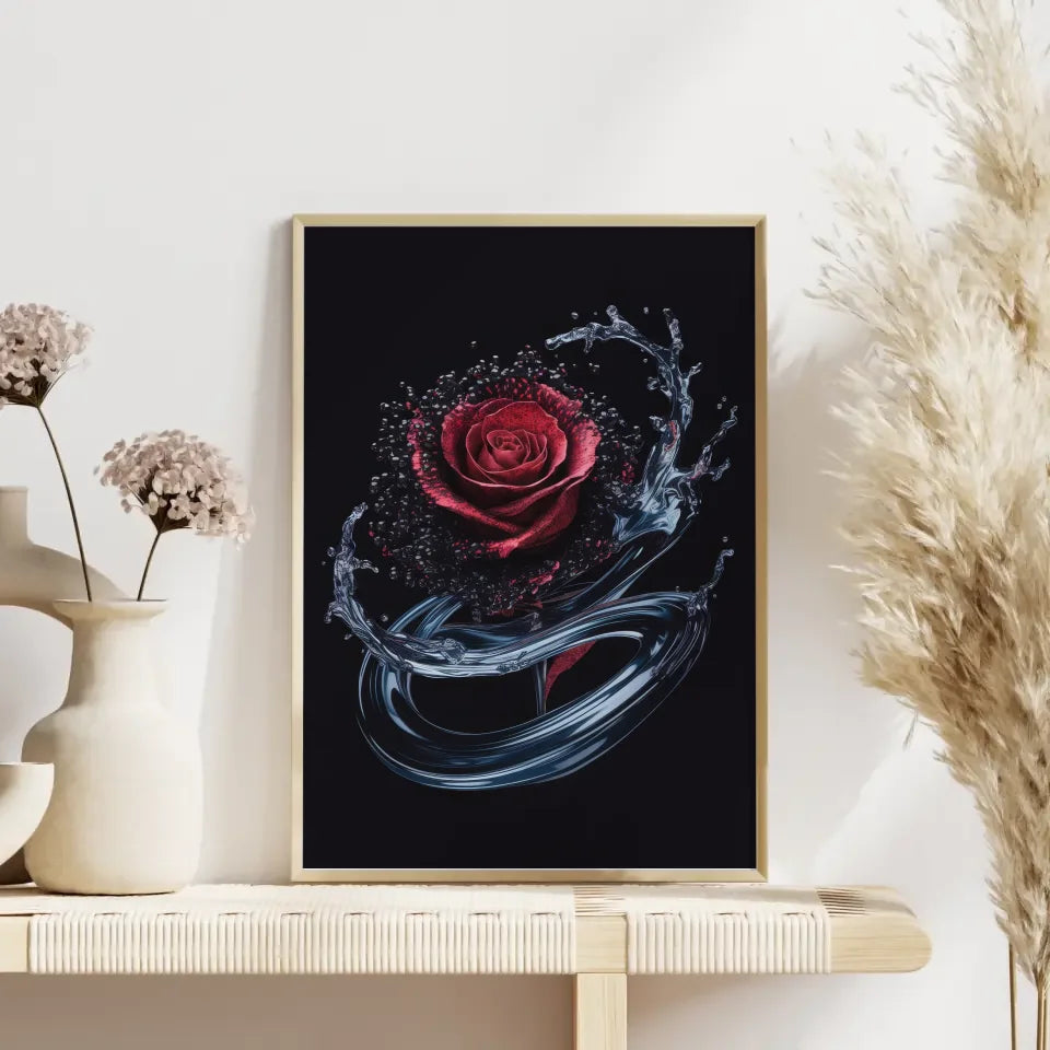 Abstrakte Poster mit Rose und Wasser floraler Stil 4