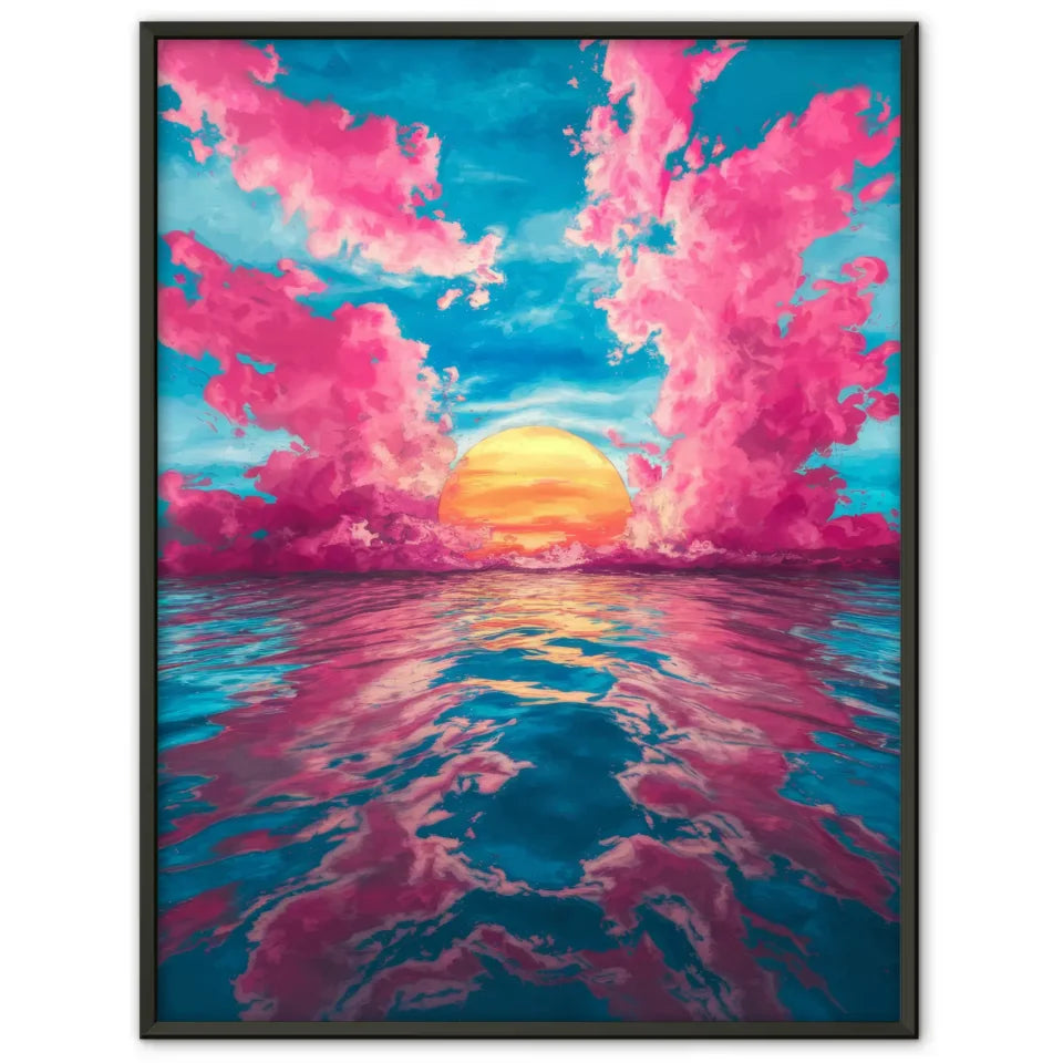 Poster Sonnenuntergang über ruhigem Meer in Aquarellstil gestalten