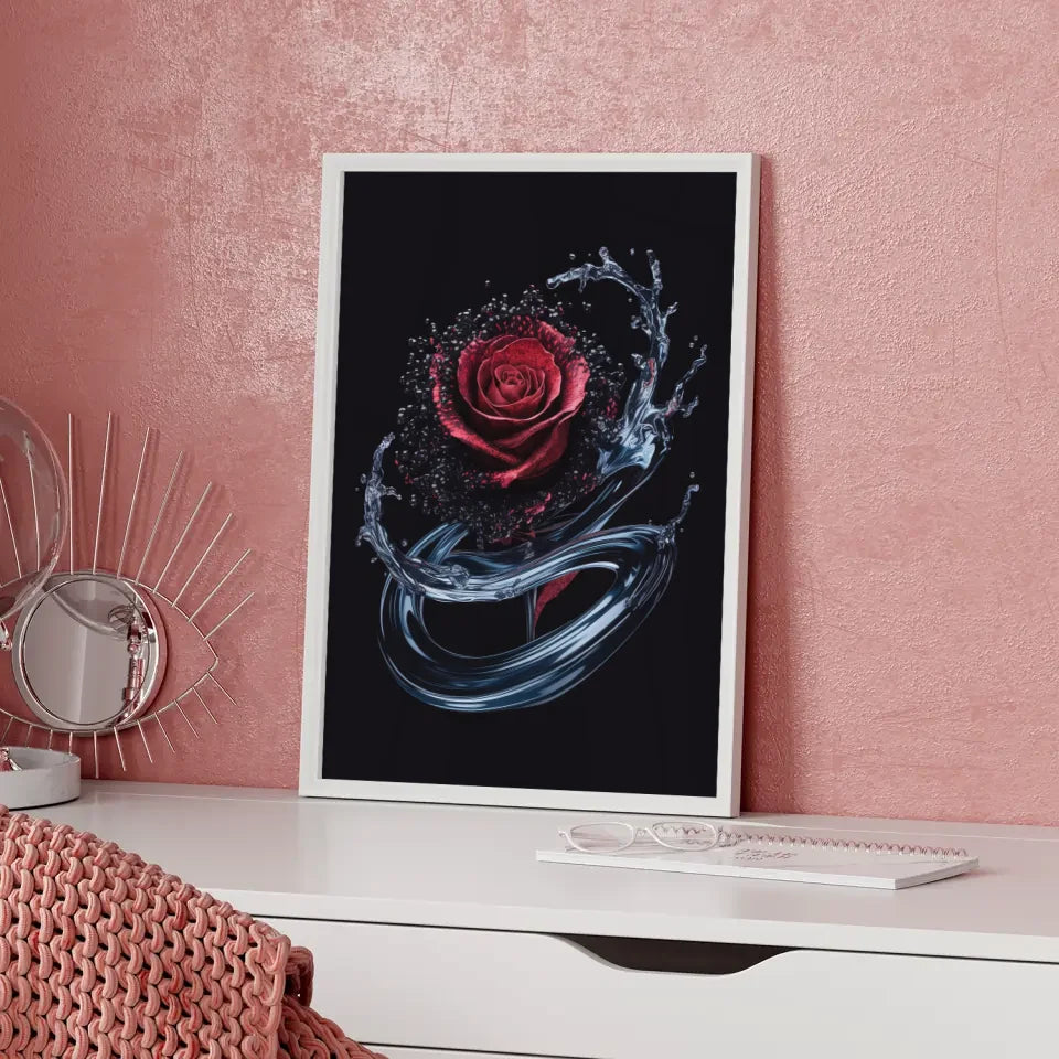 Abstrakte Poster mit Rose und Wasser floraler Stil 5