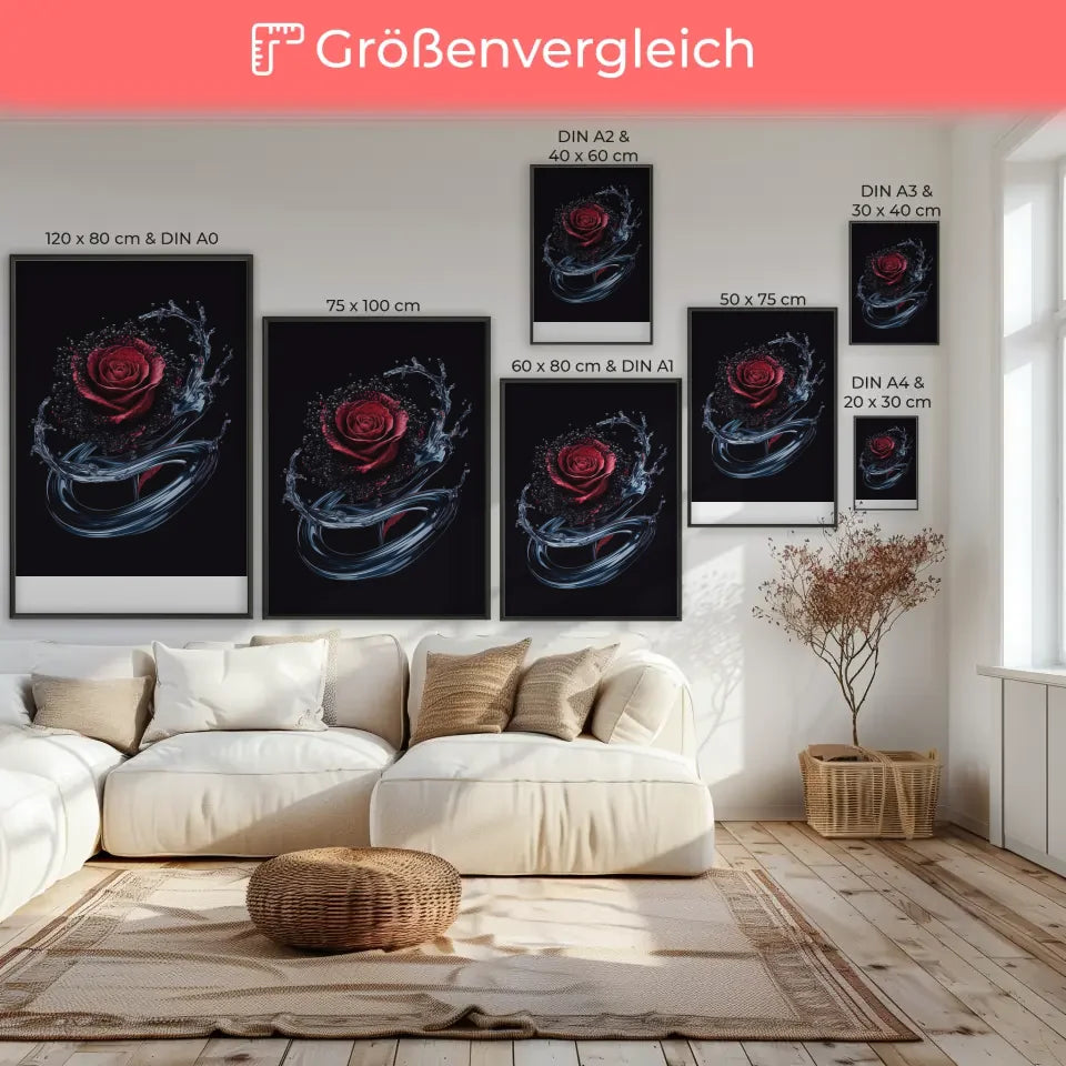 Abstrakte Poster mit Rose und Wasser floraler Stil 7