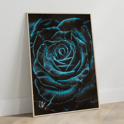 Schwarze Rose Poster mit blauen Kontrasten und geheimnisvollem Flair