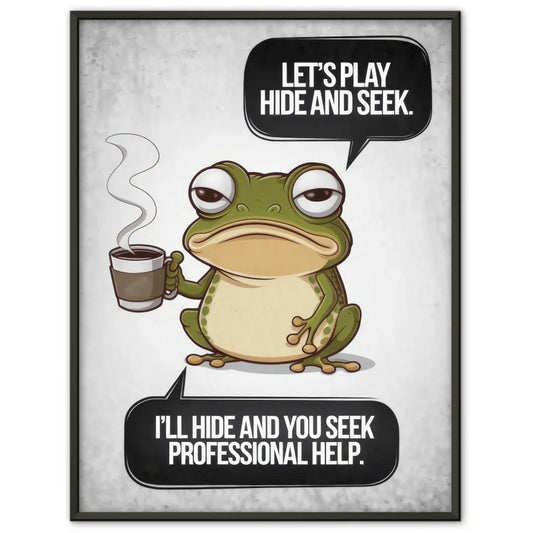 Sarkastischer Chibi-Frosch Poster mit Kaffeetasse und Spruch bei uns kaufen