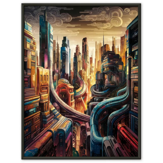 Futuristische Stadtlandschaft Poster Ukiyo-e Stil 1