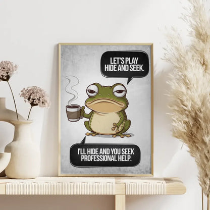 Sarkastischer Chibi-Frosch Poster mit Kaffeetasse und Spruch bei uns kaufen