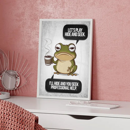 Sarkastischer Chibi-Frosch Poster mit Kaffeetasse und Spruch bei uns kaufen