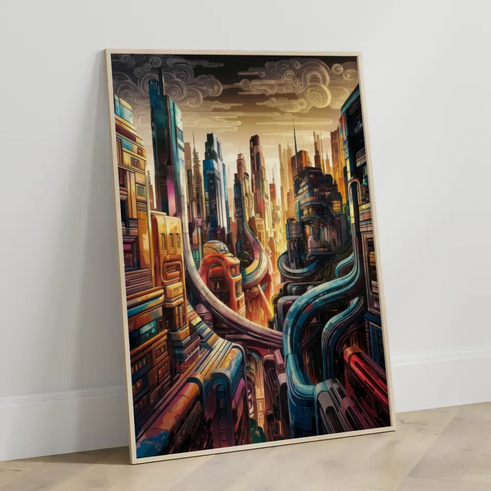 Futuristische Stadtlandschaft Poster Ukiyo-e Stil 3