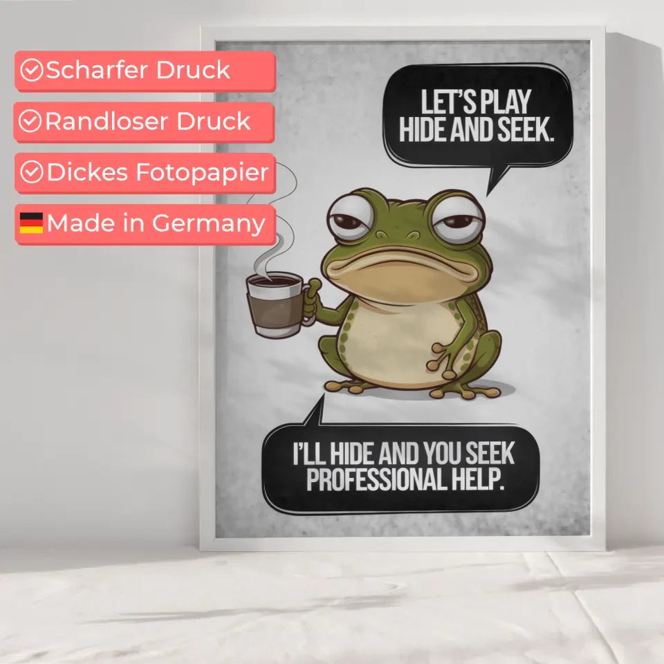 Sarkastischer Chibi-Frosch Poster mit Kaffeetasse und Spruch bei uns kaufen